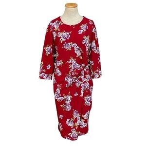 Socialite Dress Women's Large Red Purple Floral Long Sleeve Twist Sheath Midi